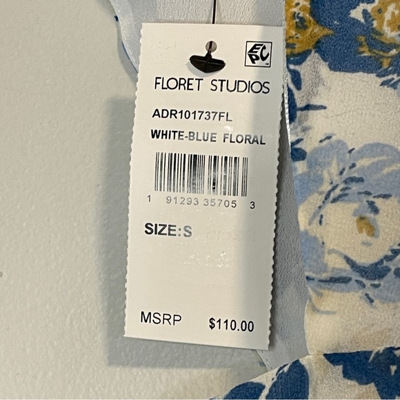 FLORET STUDIOS Floral Flutter Sleeve Sundress on White Blue Floral Small - Picture 9 of 9